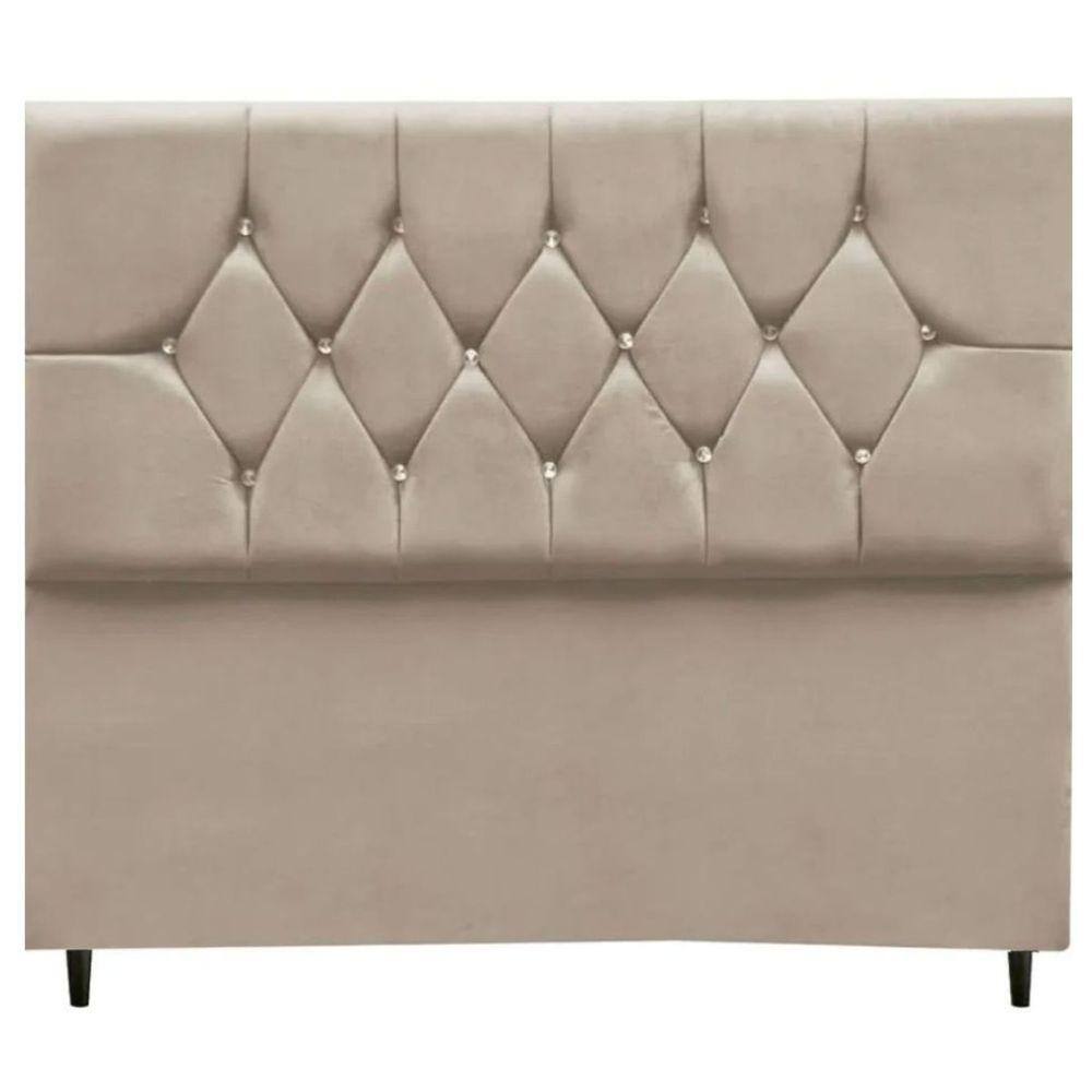 Cabeceira Cama Box Estofada Casal 140 cm Geovana Suede Bege