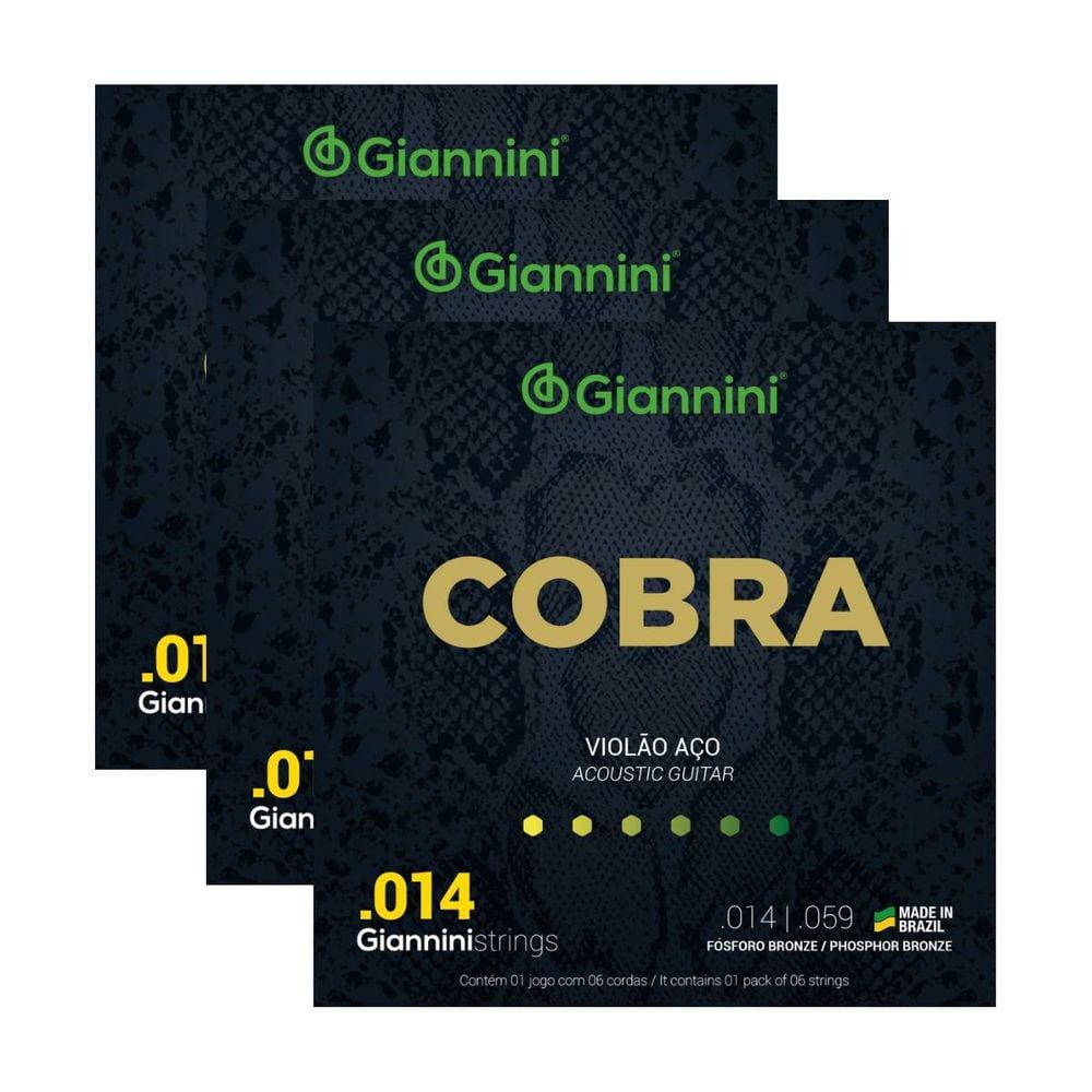 Kit 3 Encordoamento Violão Giannini Aço Cobra GEEFLSXF Fósforo Bronze 0.014”