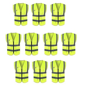 Colete Faixa Sinalizador Refletivo Kit 10 Unidades Trabalho EPI Segurança Blusao Ziper Fluorescente Obra Proteçao