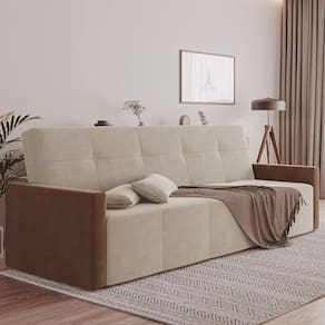 Sofa Cama 4 Lugares Retrátil e Reclinável Paris 2,10m Veludo Areia/marrom