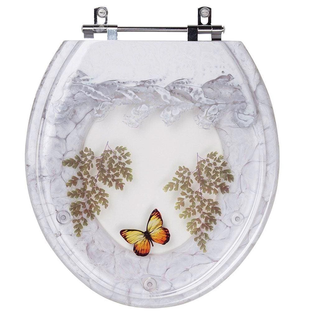 Assento Sanitario Poliester Decorado Borboleta Branco para Vaso Convencional