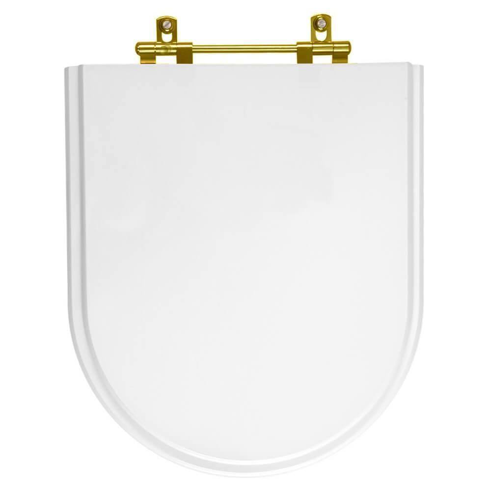 Assento Sanitário Poliéster Link Branco para vaso Deca Com Ferragem Dourada