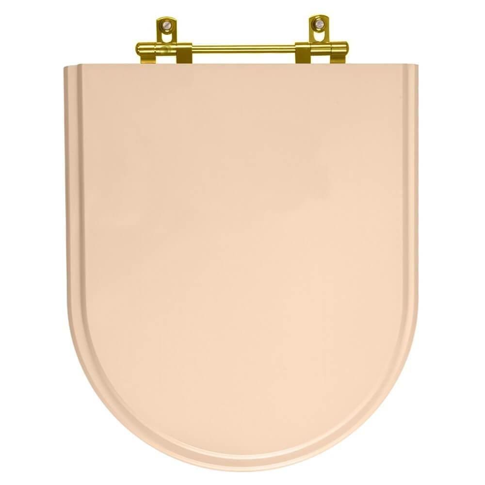 Assento Sanitário Poliéster Carrara Rosa Floral para vaso Deca Com Ferragem Dourada