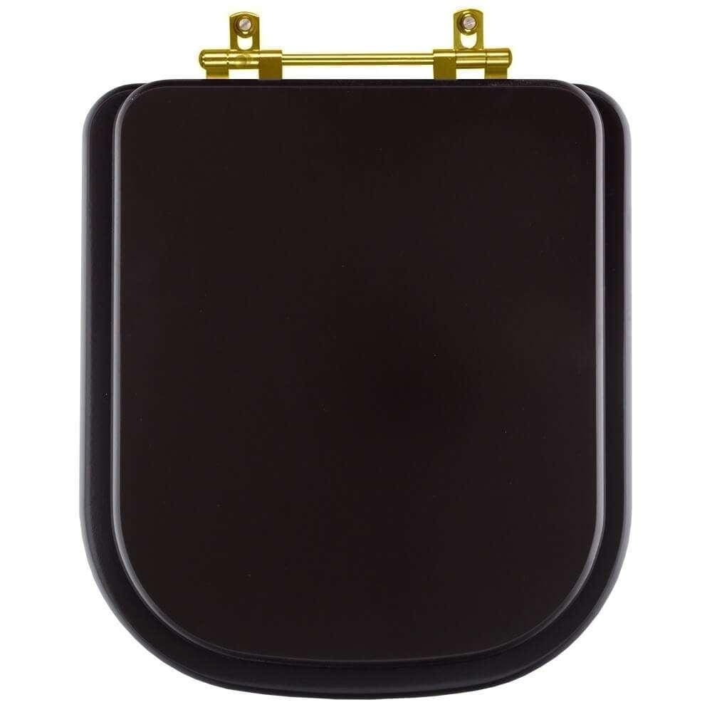 Assento Sanitário Poliester Quadra Marrom Fosco Ferragem Dourada para Vaso Deca
