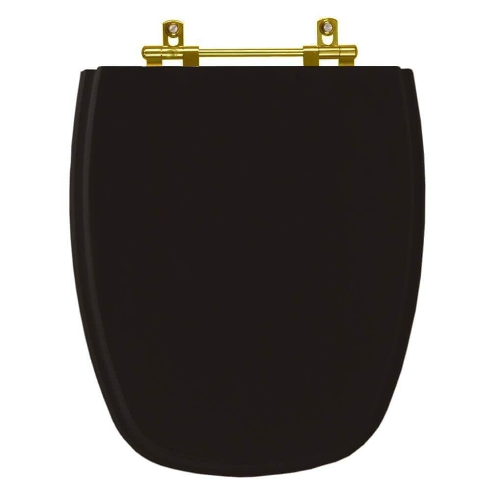 Assento Sanitário Monte Carlo Ébano (Preto) Para Vaso Deca com Ferragem Dourada