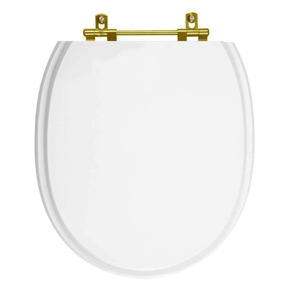 Assento Sanitário Poliester Village Branco Ferragem Dourada para Vaso Deca