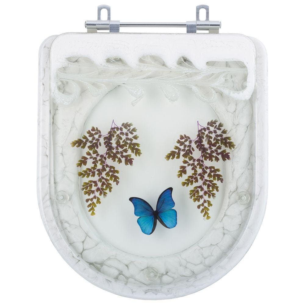 Assento Sanitario Poliester Life Decorado Borboleta Branco para vaso Celite