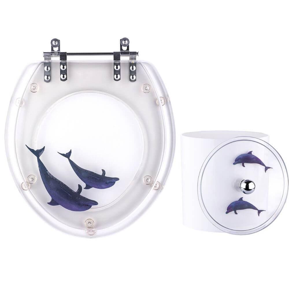 Tampa De Vaso E Lixeira Decorada Golfinhos