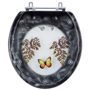 Assento Sanitario Poliester Decorado Borboleta Saveiro Preto para vaso Celite