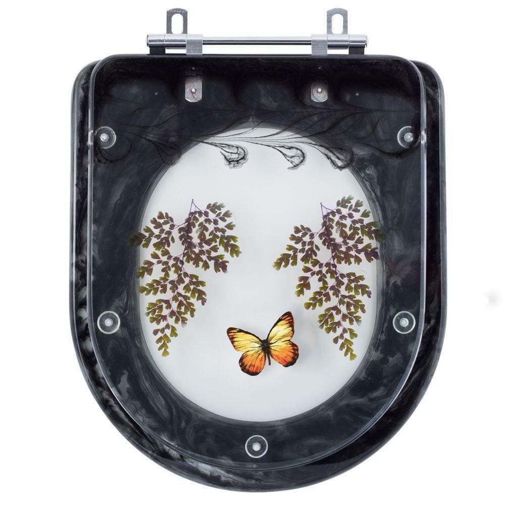 Assento Sanitario Poliester Decorado Borboleta Carrara Preto para vaso Deca