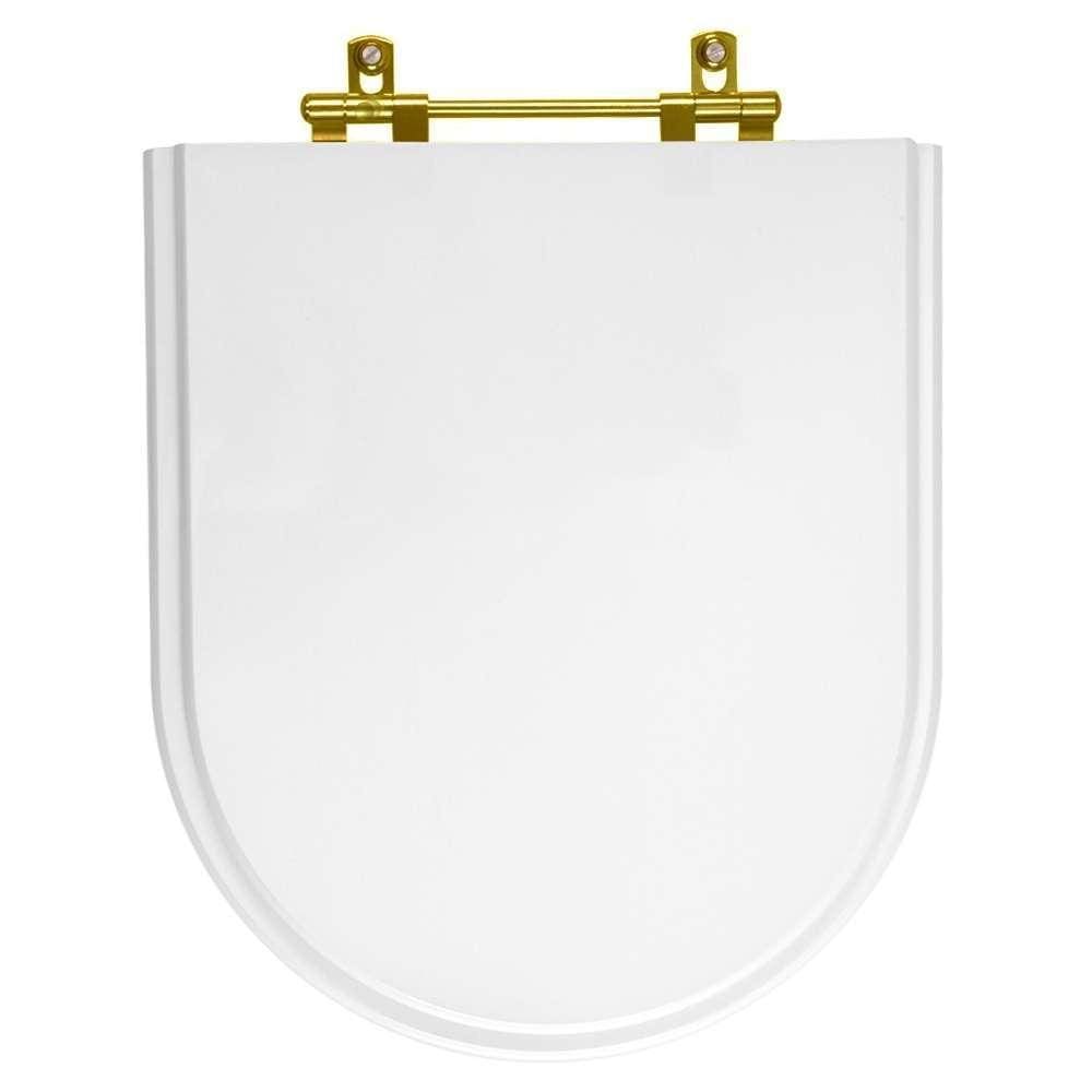 Assento Sanitario Poliester Carrara Branco Ferragem Dourada para Vaso Deca