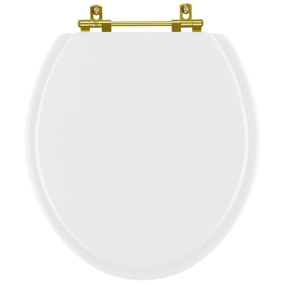 Assento Sanitário Poliester Spot Branco com Ferragem Dourada para vaso Deca