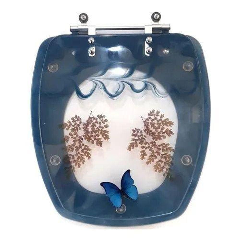 Tampa De Vaso Decorada Borboleta Thema Azul Para Bacia Incepa