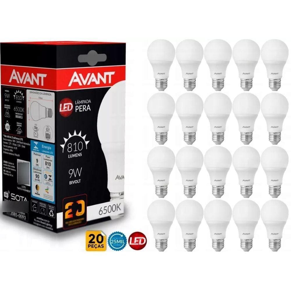 Lampada Led Pera 9W Avant 20 Unidades