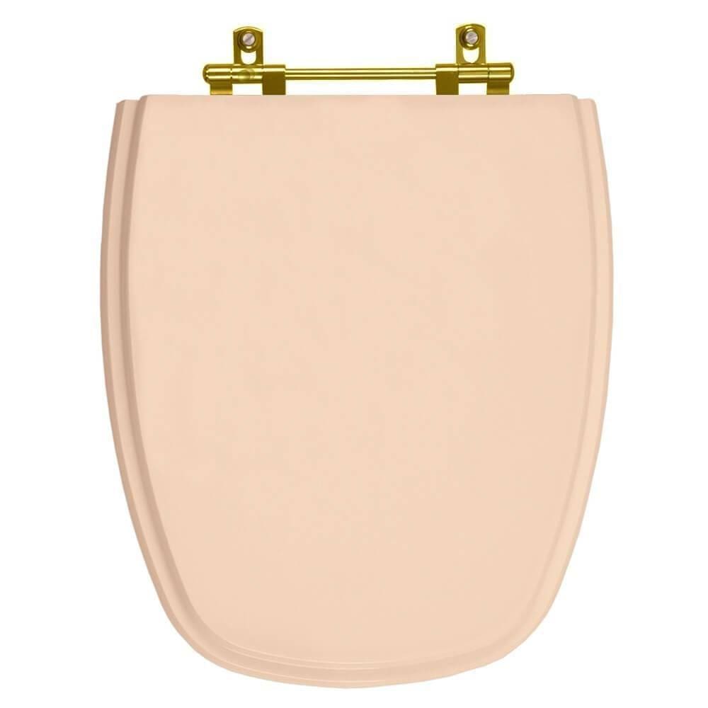 Assento Sanitario Poliester Monte Carlo Rosa Floral Ferragem Dourada para Vaso Deca
