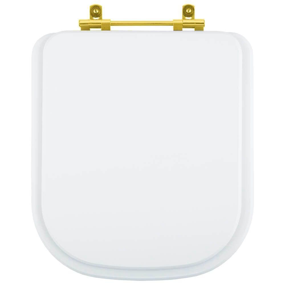 Tampa de Vaso Poliester Gap Branco para bacia Roca Com Ferragem Dourada