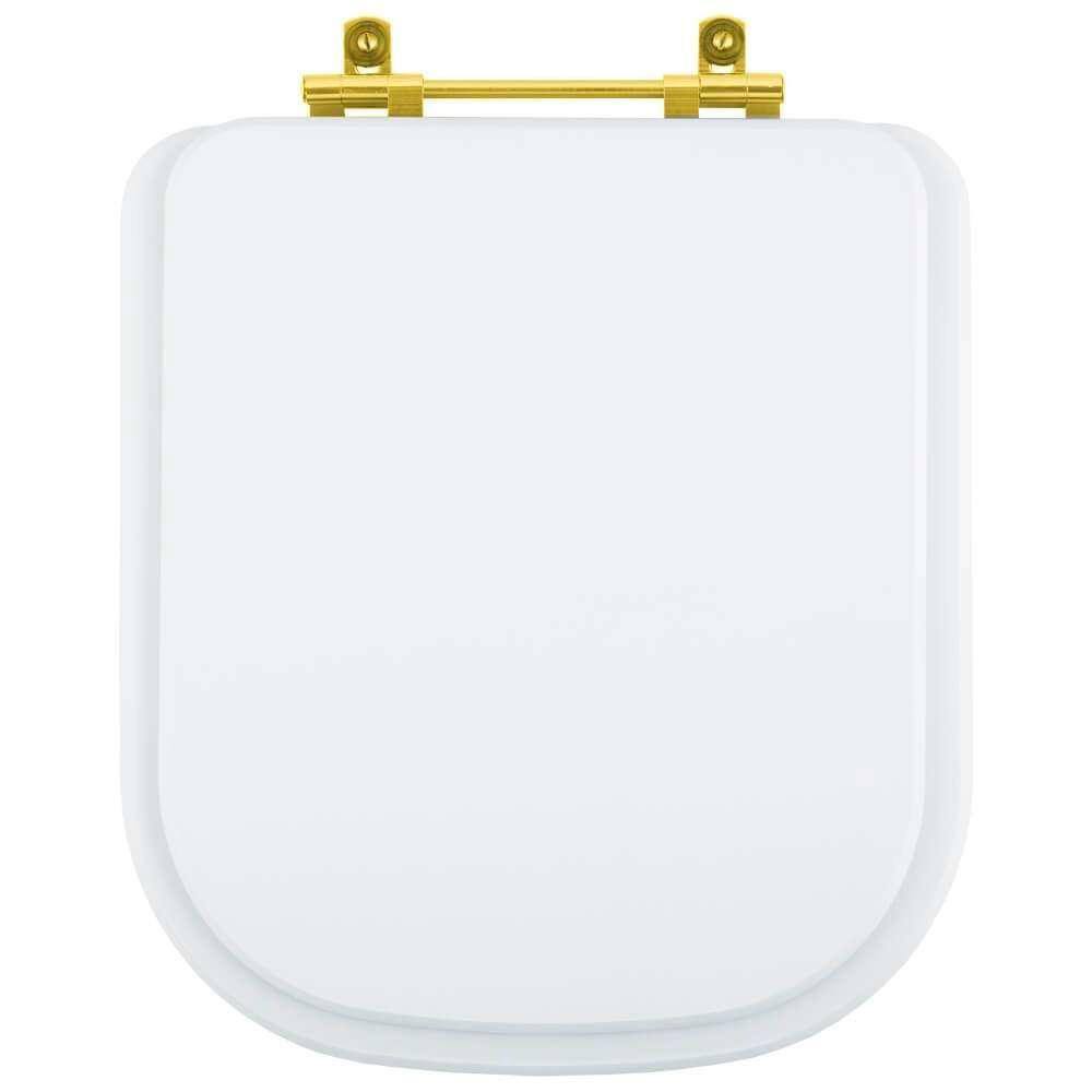 Assento Sanitário Poliéster Debba Branco para vaso Roca Com Ferragem Dourada