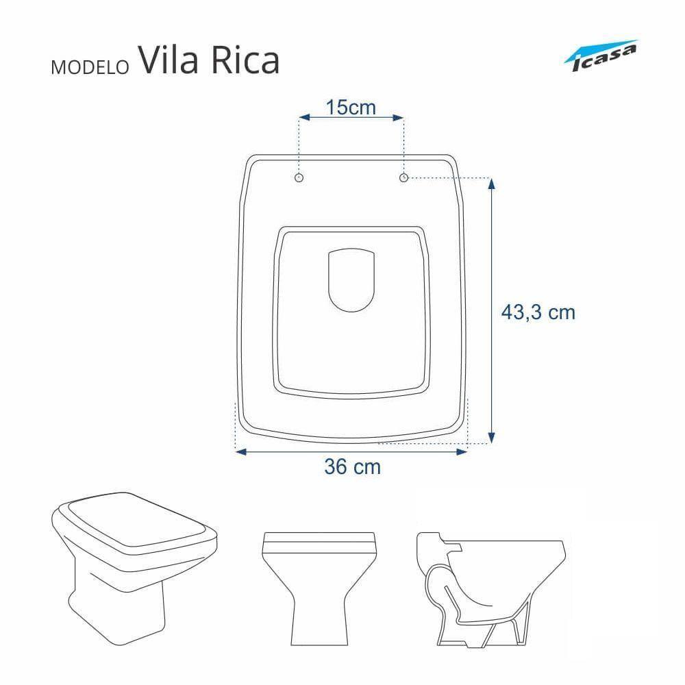 Assento Sanitário Poliéster Vila Rica Cinza Claro para vaso Icasa