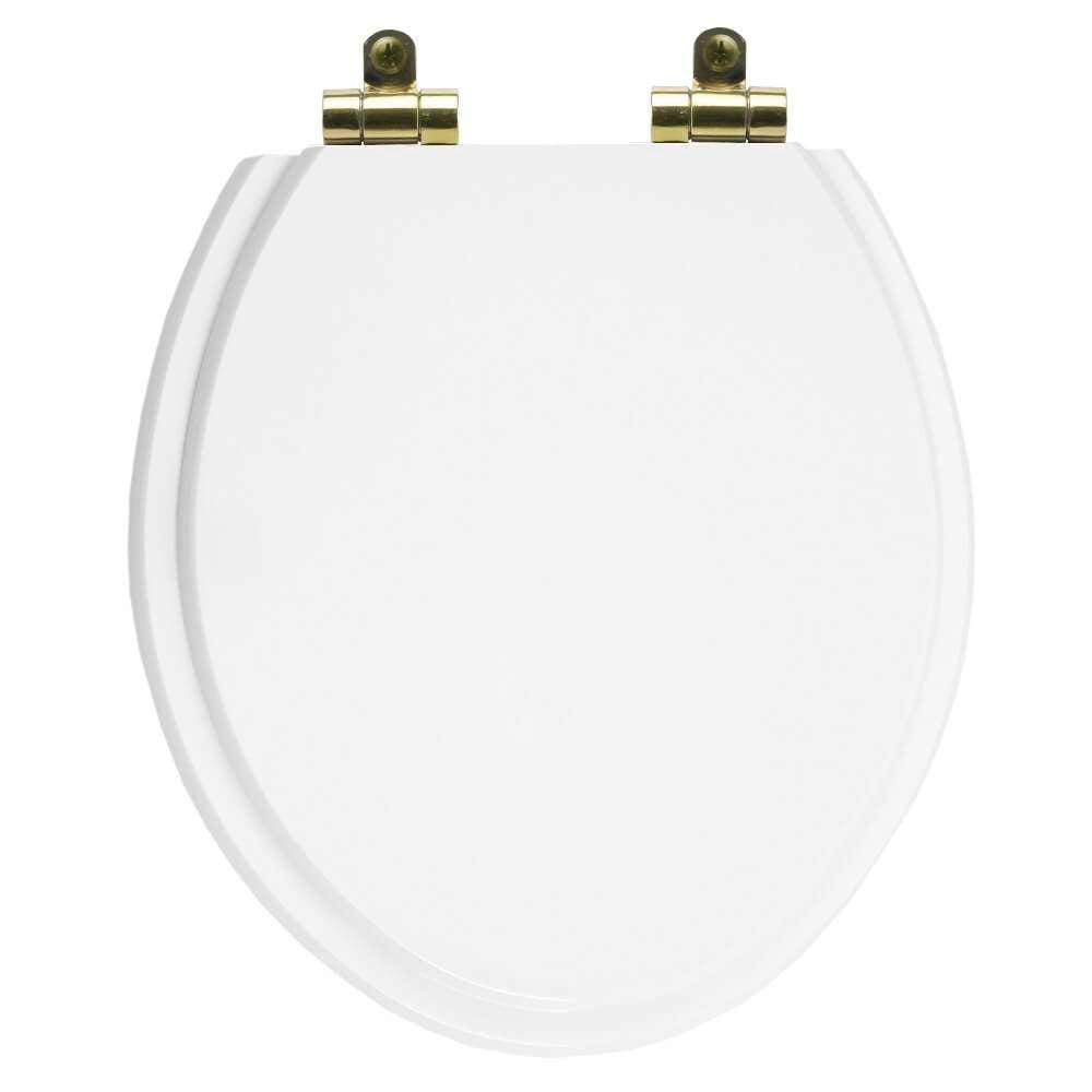 Tampa de Vaso Poliéster Com Amortecedor Oval Branco para Todas as Marcas com Ferragem Dourada
