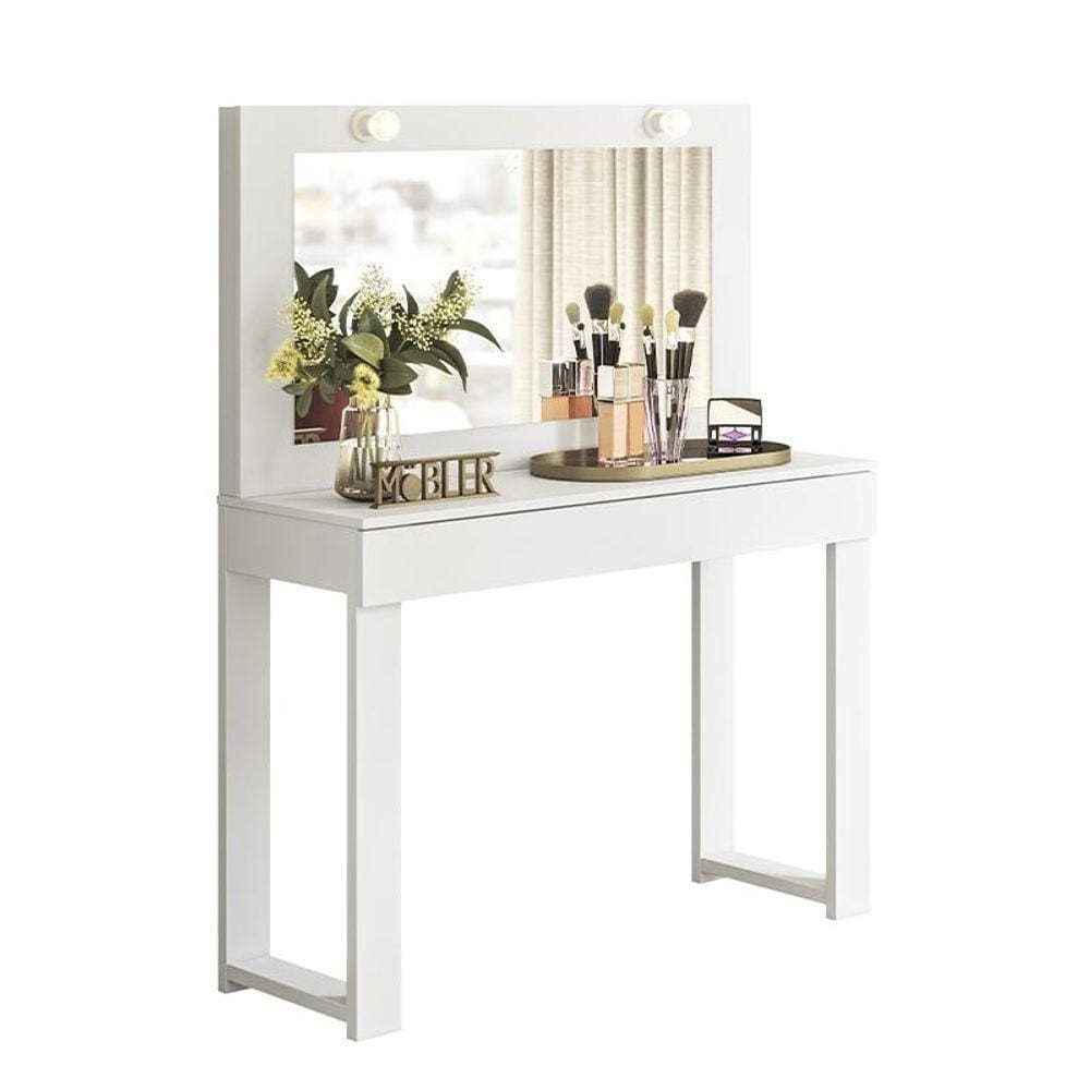 Penteadeira Camarim Gala 1 Gaveta E Soquetes Para Lâmpadas Branco Fosco Branco Fosco