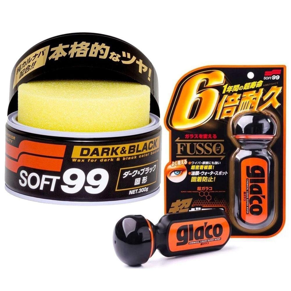 Cera de Carnaúba Soft 99 Dark Black 300g + Cristalizador de Vidros Ultra Glaco Fusso 70ml