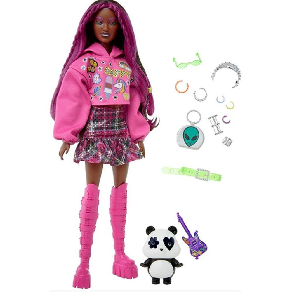 Barbie EXTRA com Acessorios Negra Saia Xadrez | Casas Bahia