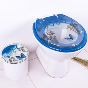 Tampa De Vaso E Lixeira Decorada Borboleta Azul Claro