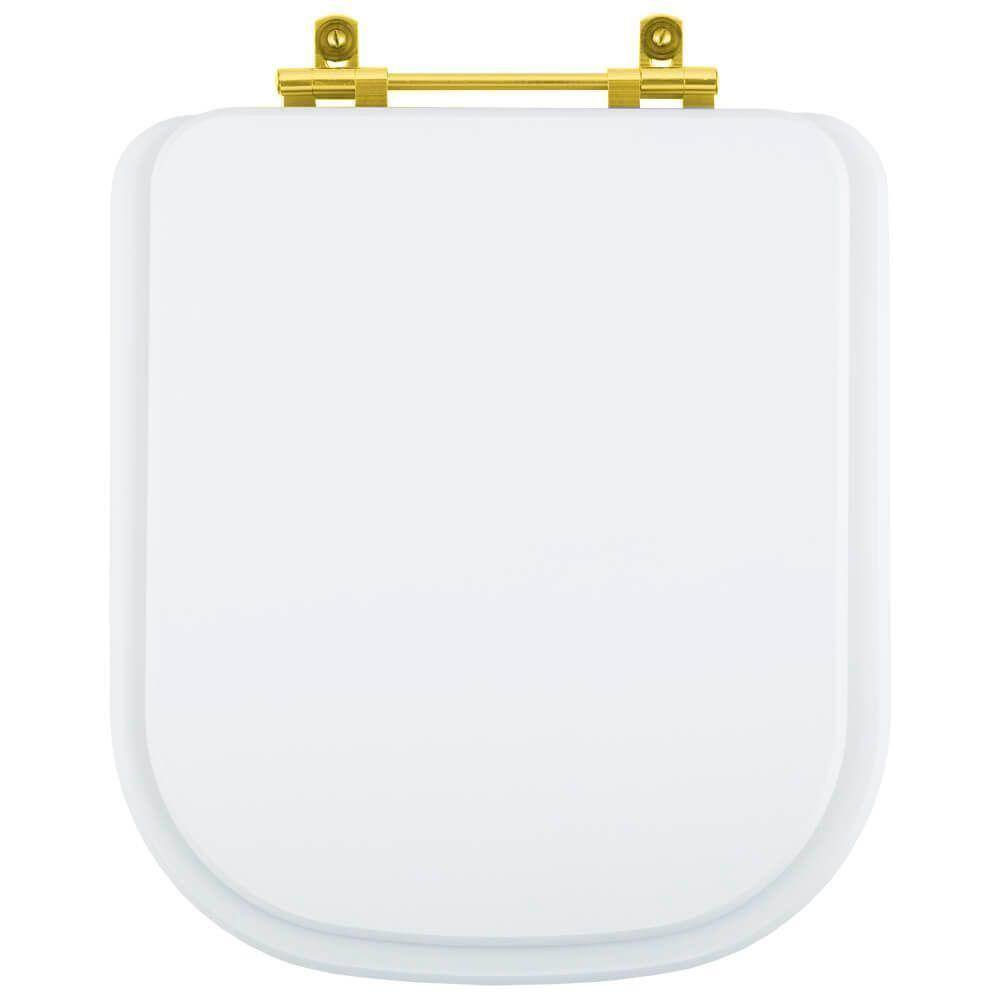 Tampa de Vaso Poliester Debba Branco para bacia Roca Com Ferragem Dourada
