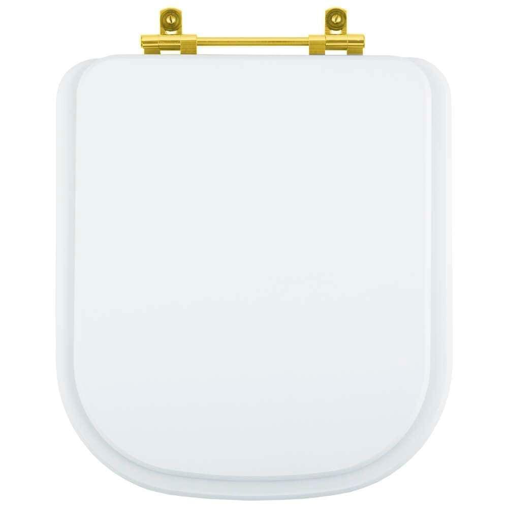 Tampa de Vaso Poliester Debba Branco para bacia Roca Com Ferragem Dourada