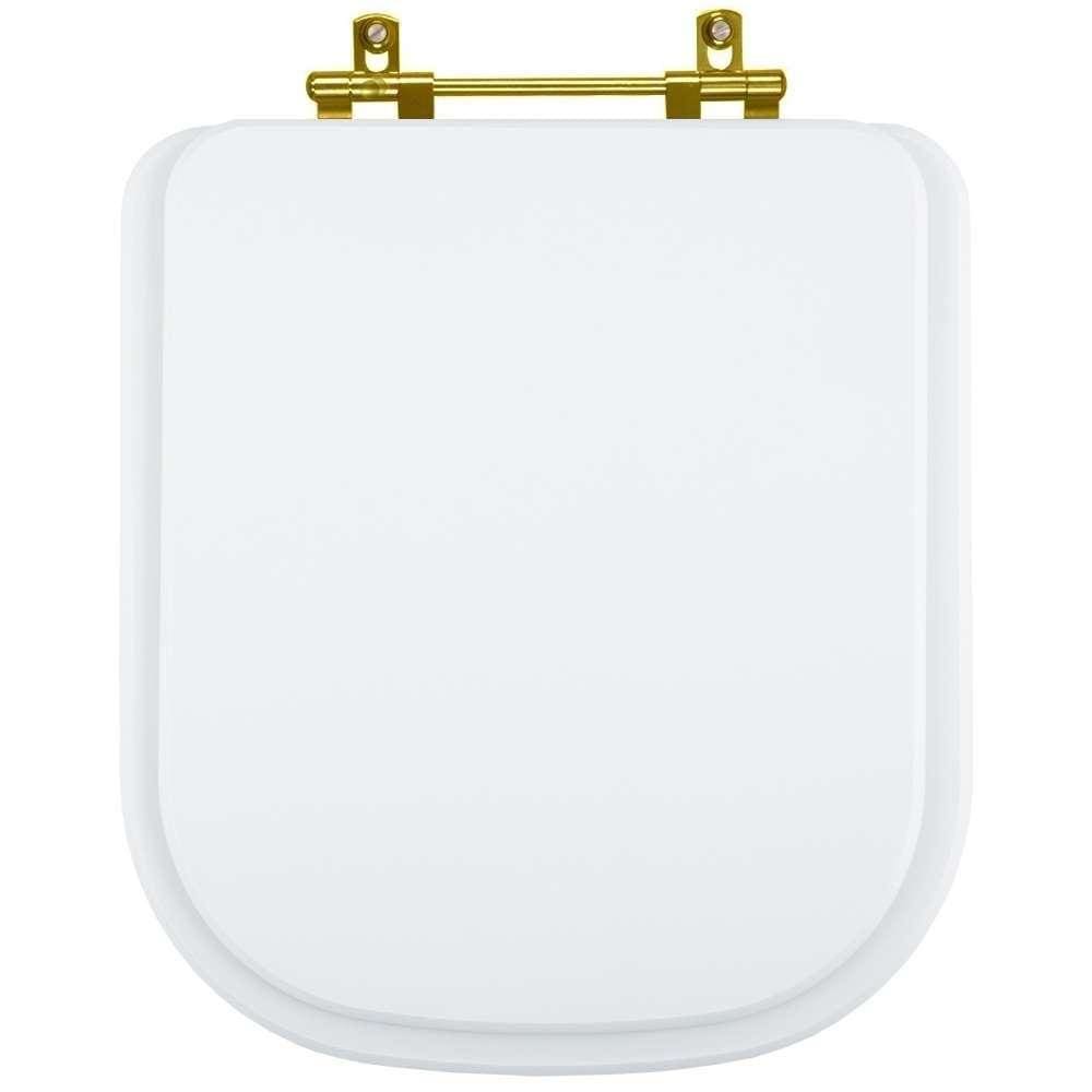 Tampa de Vaso Poliester Elite Branco para bacia Celite Com Ferragem Dourada