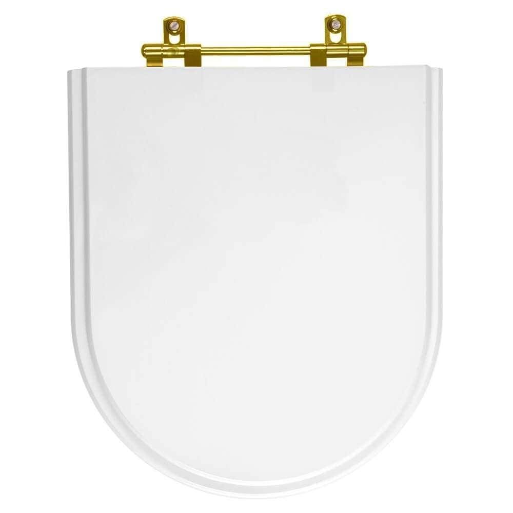 Tampa de Vaso Poliester Smart Branco para bacia Celite Com Ferragem Dourada