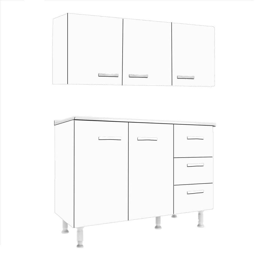 Armário Aéreo com Balcão Evidencia 5 Portas 3 Gavetas Evidencia Cor Branco