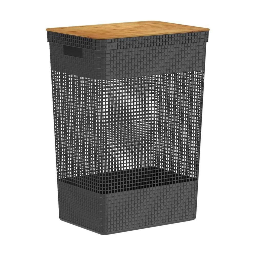 Cesto Organizador Grid Com Tampa Em Bambu 49L Ou Preto