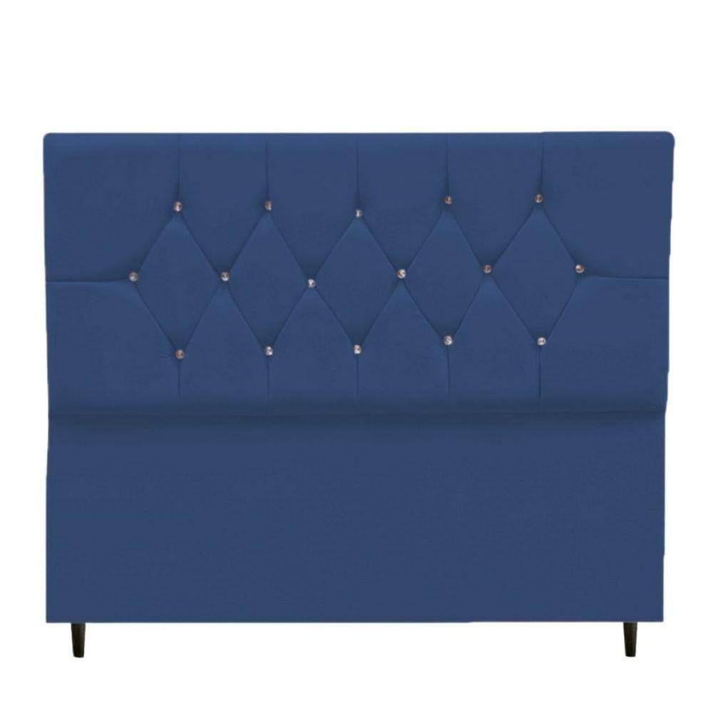 Cabeceira Cama Box Solteiro 90 cm Geovana Suede Azul Marinho