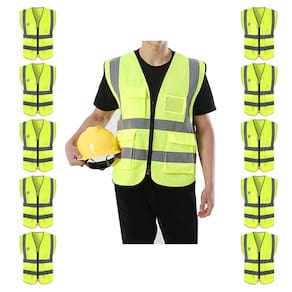 Colete Sinalizador Refletivo Kit 10 Unidades Segurança Trabalho EPI Obra Transito Bolsos Ziper Proteçao Fiscalizaçao
