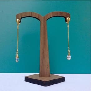 Brinco Palito Com Gota Cristal Banhado A Ouro