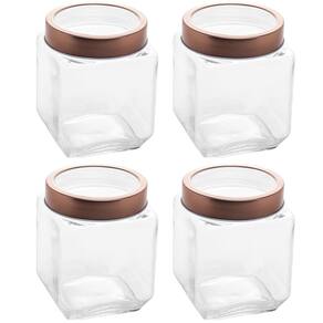 Kit 4 Pote de Vidro 1,2L Quadrado com Tampa Metal Mantimentos Rosé Gold Gran Gastro Lyor