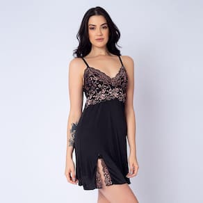 Camisola de Poliamida com Alça Dupla e Detalhe em Renda