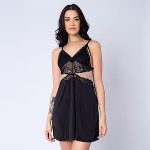 Camisola Sensual com Strappy sem Bojo de Poliamida com Renda