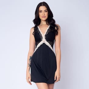 Camisola sem Bojo de Liganete de Poliamida com Renda Bicolor