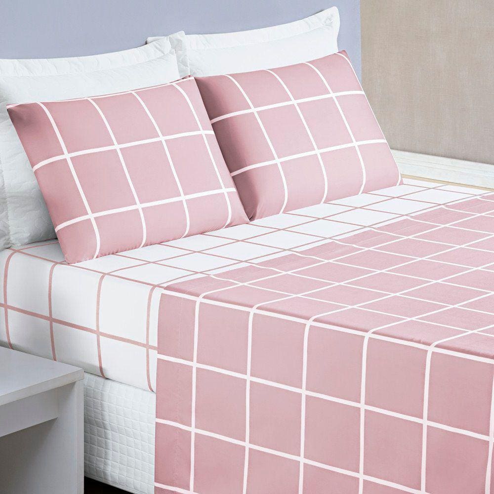 Jogo de Lençol Solteiro Micropercal 200 Fios Dustin 3 Peças - Rosa