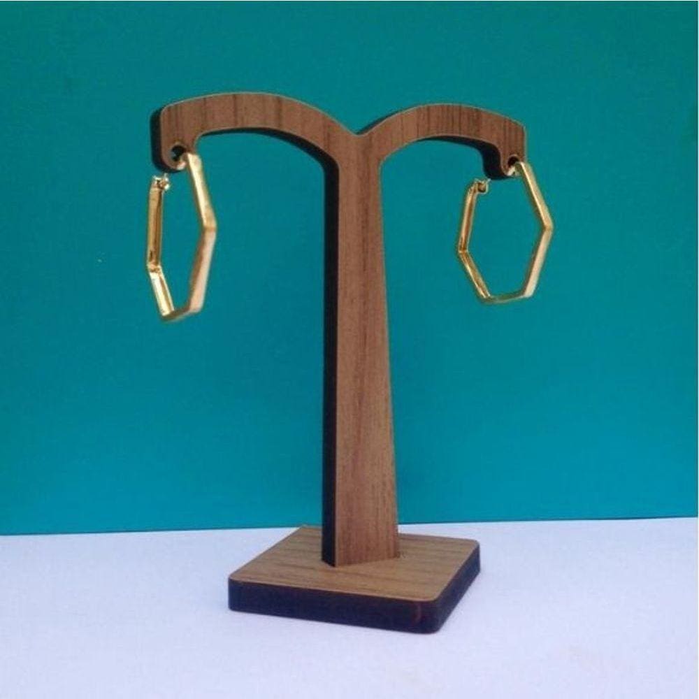 Brinco Argola Sextavado Banhado A Ouro