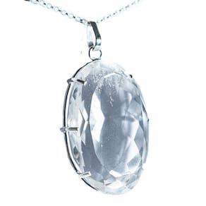 Colar Gigante Cabochão Oval Facetado Cristal Garra Prata 950