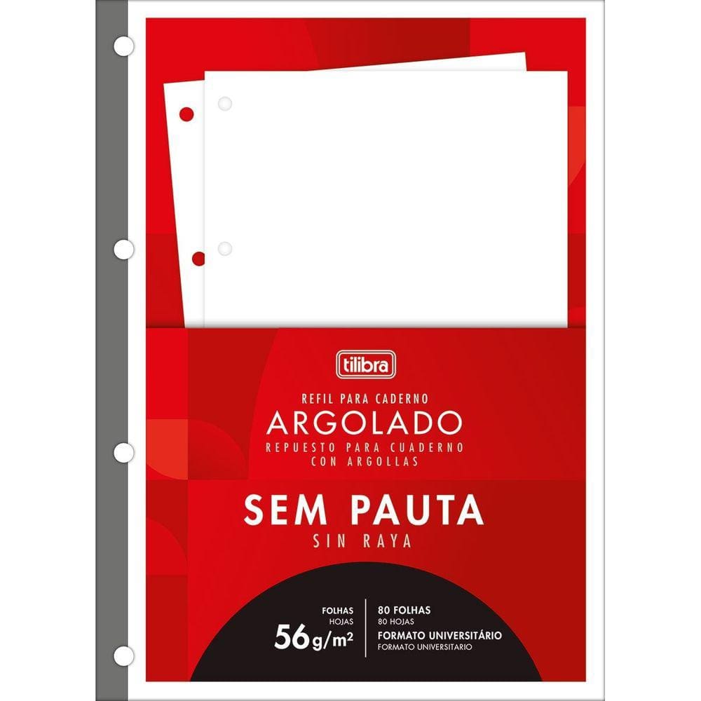 Refil Caderno Argolado Fichário Sem Pauta 80Fls Tilibra