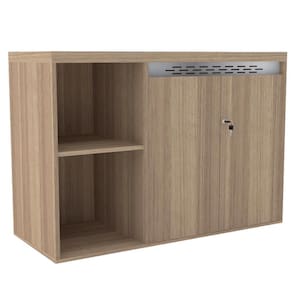 Armário Baixo Credenza PE50 Pandin 104,60 cm (largura) em MDP Cor Noce Naturalle com Dois Nichos e Duas Portas