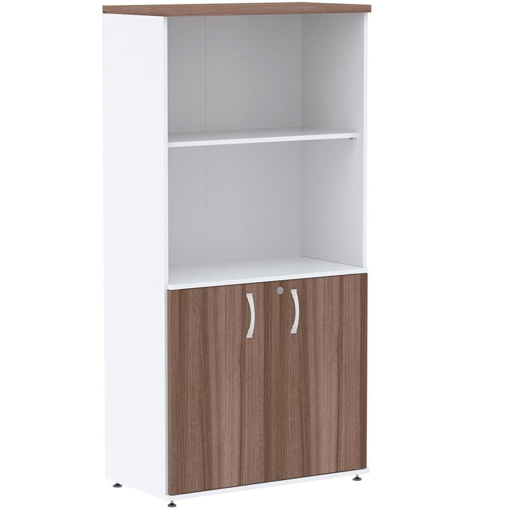 Armário Misto PE25 Pandin 79,20 cm (largura) em MDP Cor Walnut e Branco com Duas portas e Prateleira superior