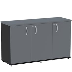 Armário Baixo Credenza PE25 Pandin 121,50 cm (largura) em MDP Cor Preto e Grafito com Três Portas