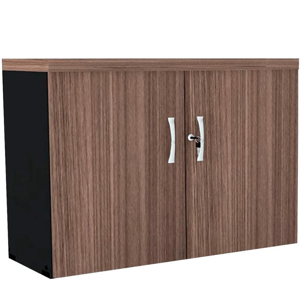 Armário Baixo PE40 Pandin 79,20 cm (largura) em MDP Cor Walnut e Preto com Duas Portas