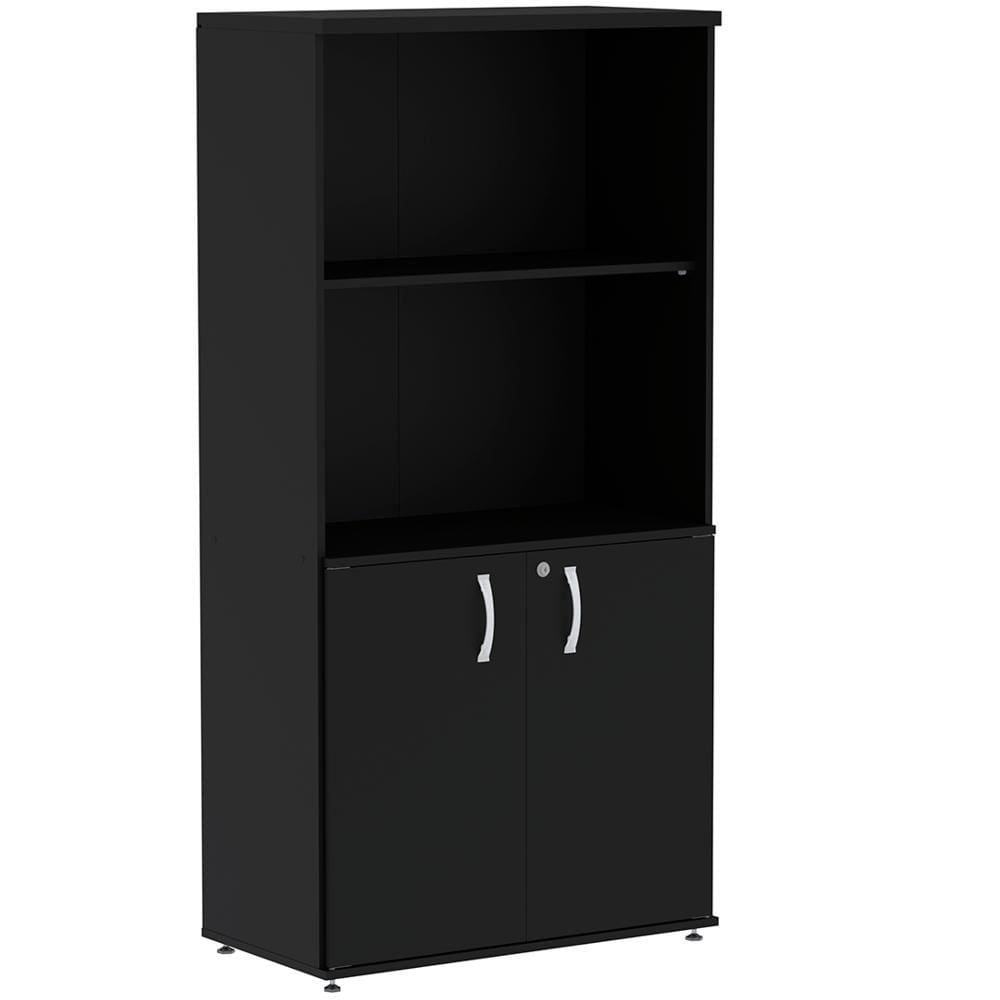 Armário Misto PE25 Pandin 79,20 cm (largura) em MDP Cor Liso Preto com Duas portas e Prateleira superior