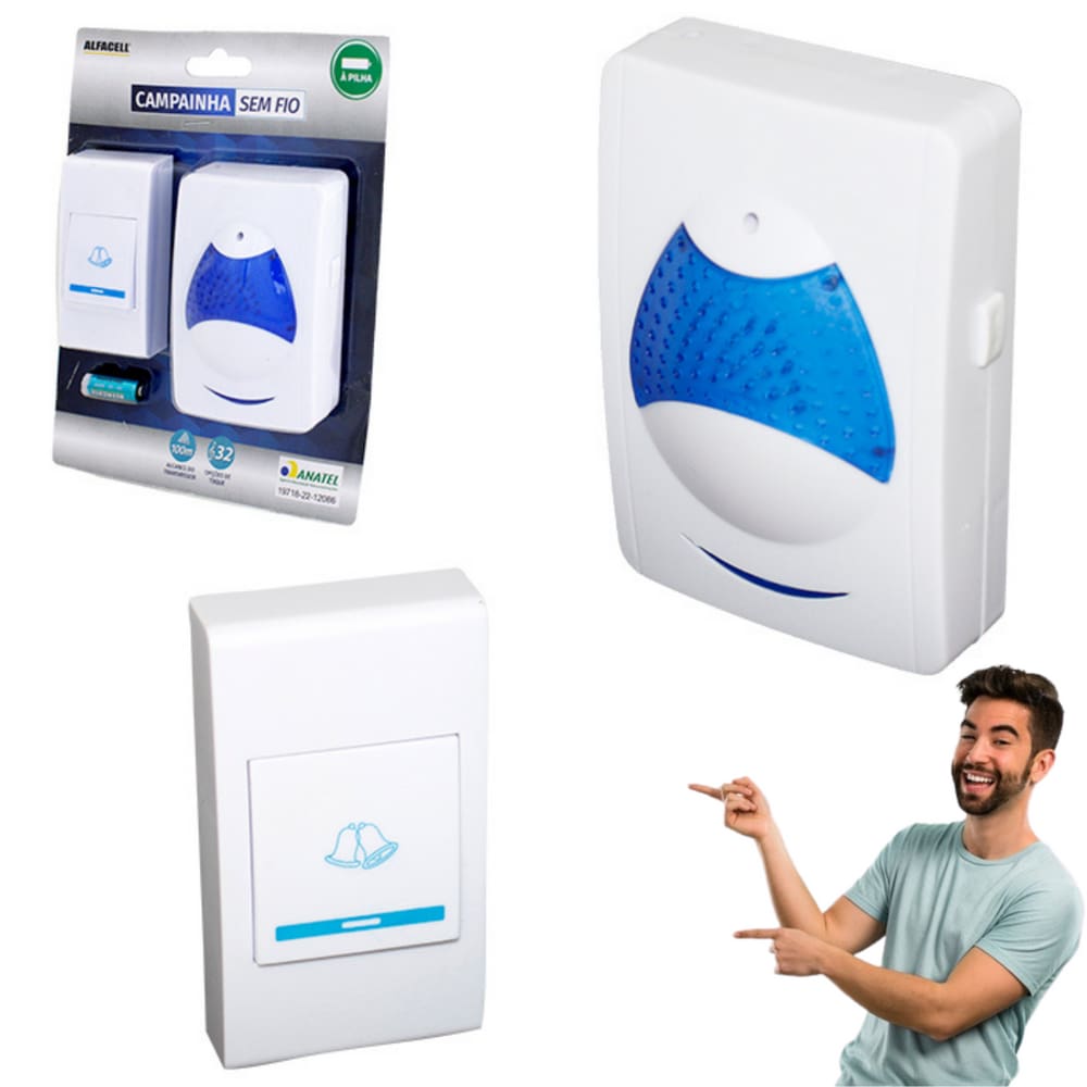 Campainha Residencial De Tomada Wireless Sem Fio 32 Toques 100 metros de Alcance